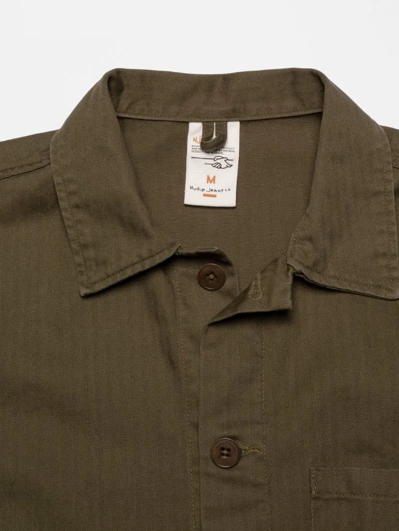 Nudie Jeans Buddy Herringbone Chore Jacket Olive