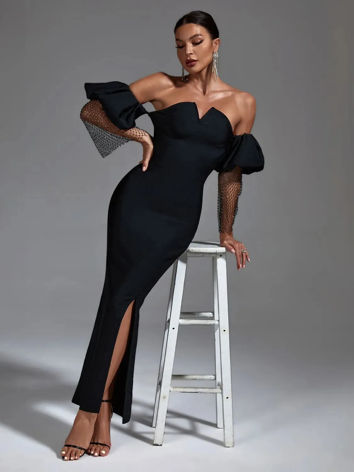 Off Shoulder Puff Sleeves Dress