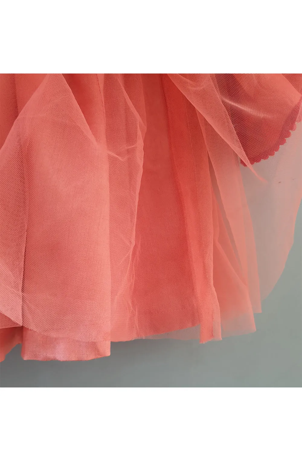 Peach Thread Embroidered Attached Jacket Gown