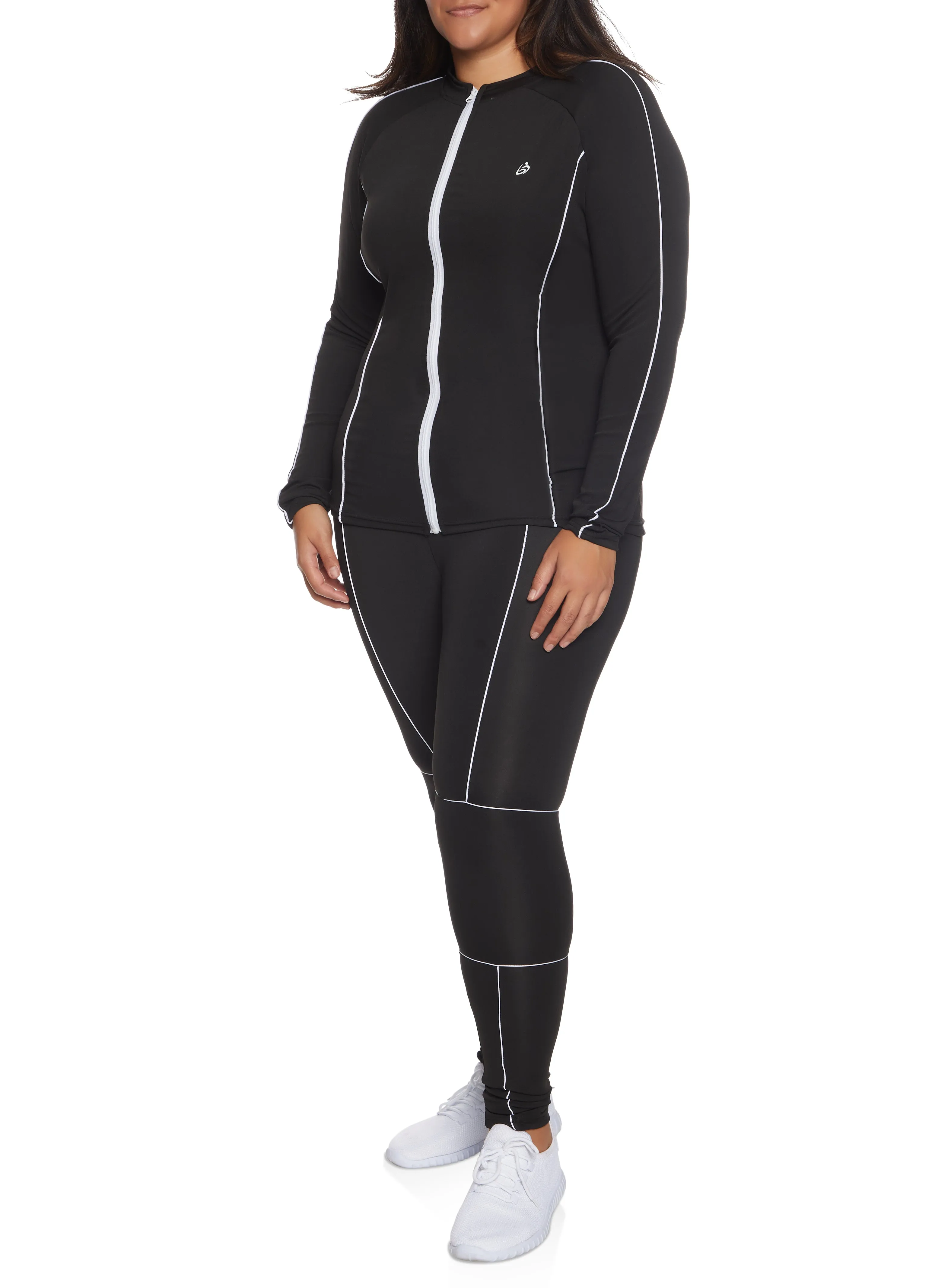 Plus Size Contrast Piping Track Jacket
