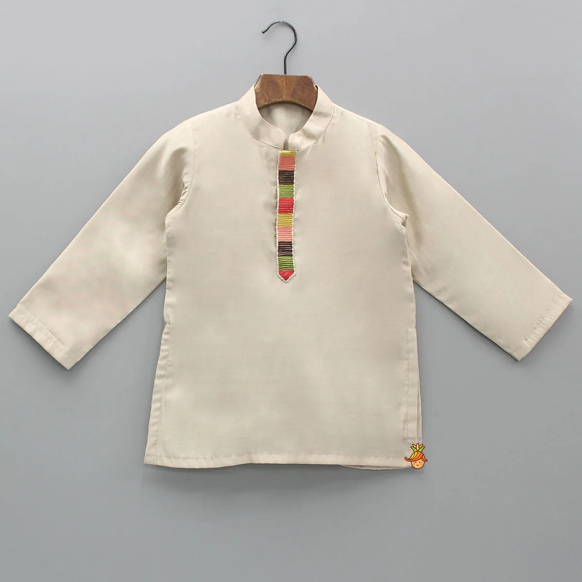 Pre Order: Beige Kurta And Embroidered Front Open Jacket With Pyjama