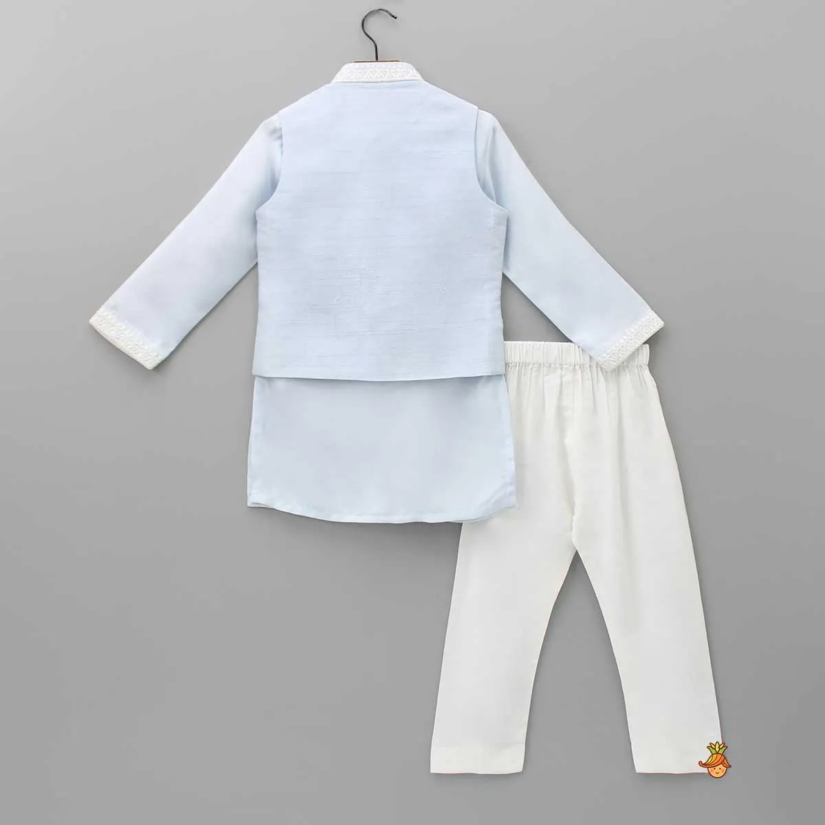 Pre Order: Ethnic Blue Kurta And Matching Jacket With Pyjama