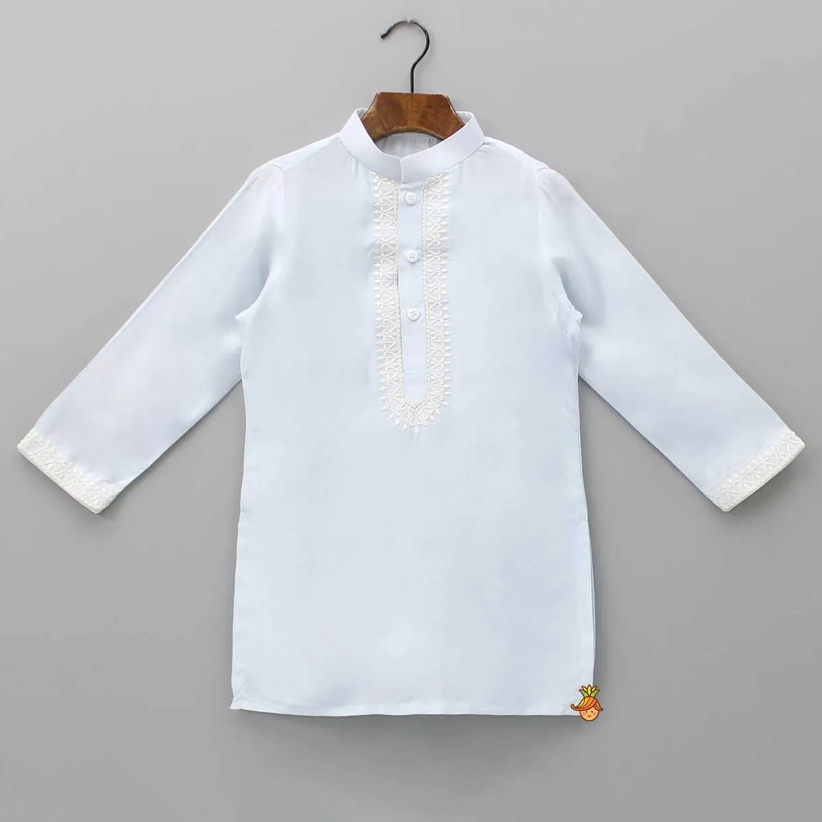 Pre Order: Ethnic Blue Kurta And Matching Jacket With Pyjama