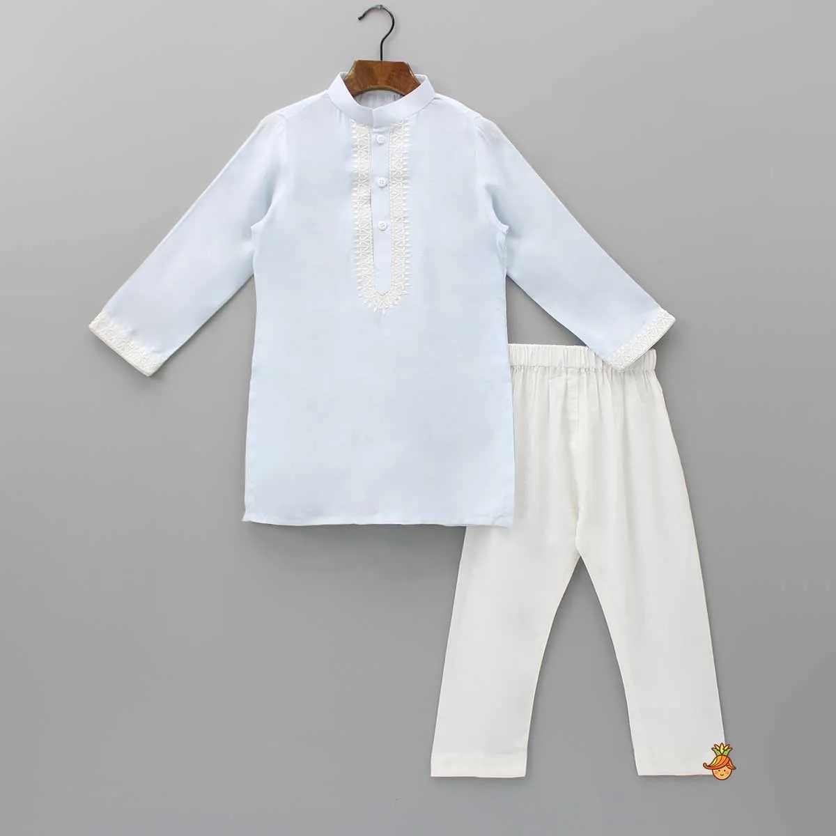 Pre Order: Ethnic Blue Kurta And Matching Jacket With Pyjama