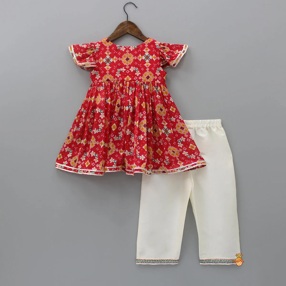 Pre Order: Flower Embroidered Srappy Top And Printed Jacket With Palazzo
