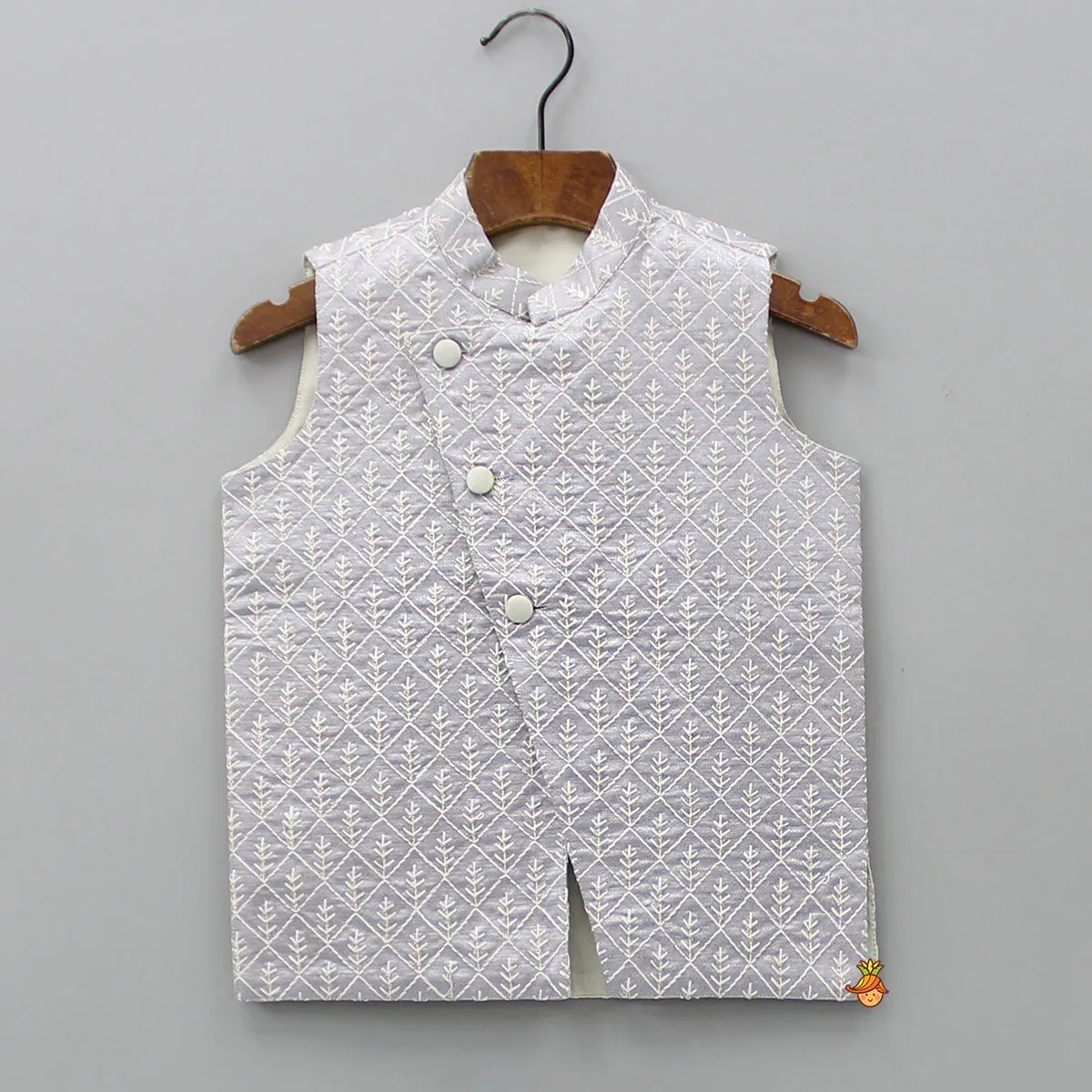 Pre Order: Front Open Thread Embroidered Grey Jacket