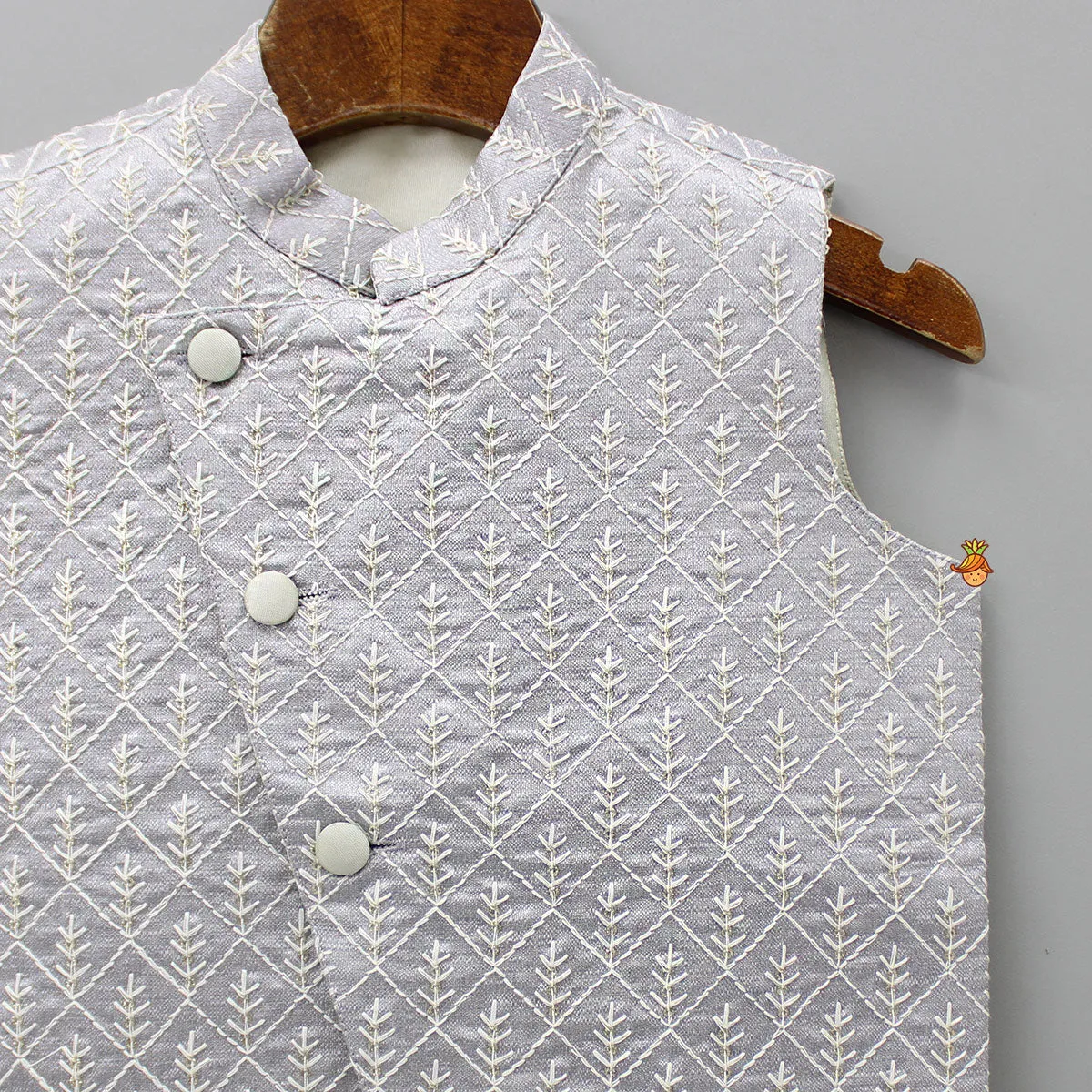 Pre Order: Front Open Thread Embroidered Grey Jacket