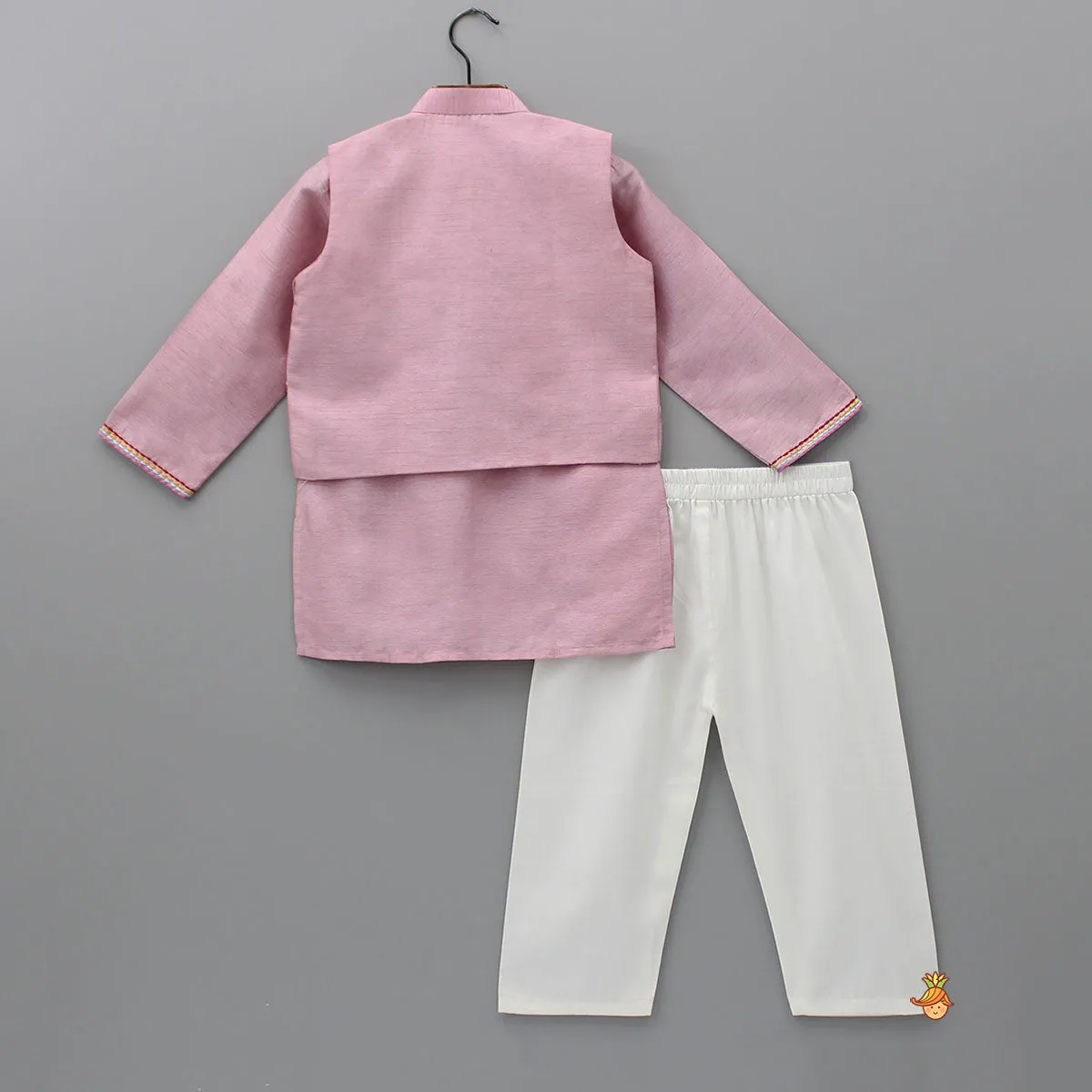 Pre Order: Purple Pintuck Kurta And Thread Embroidered Jacket With Pyjama