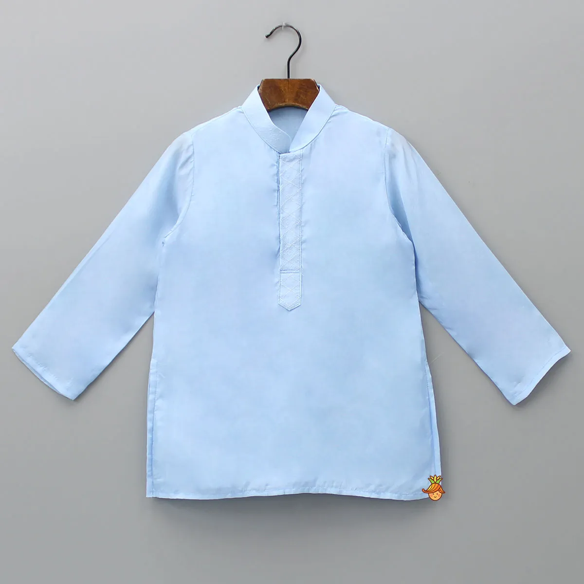 Pre Order: Silk Mandarin Collar Blue Kurta With Open Jacket And Pyjama