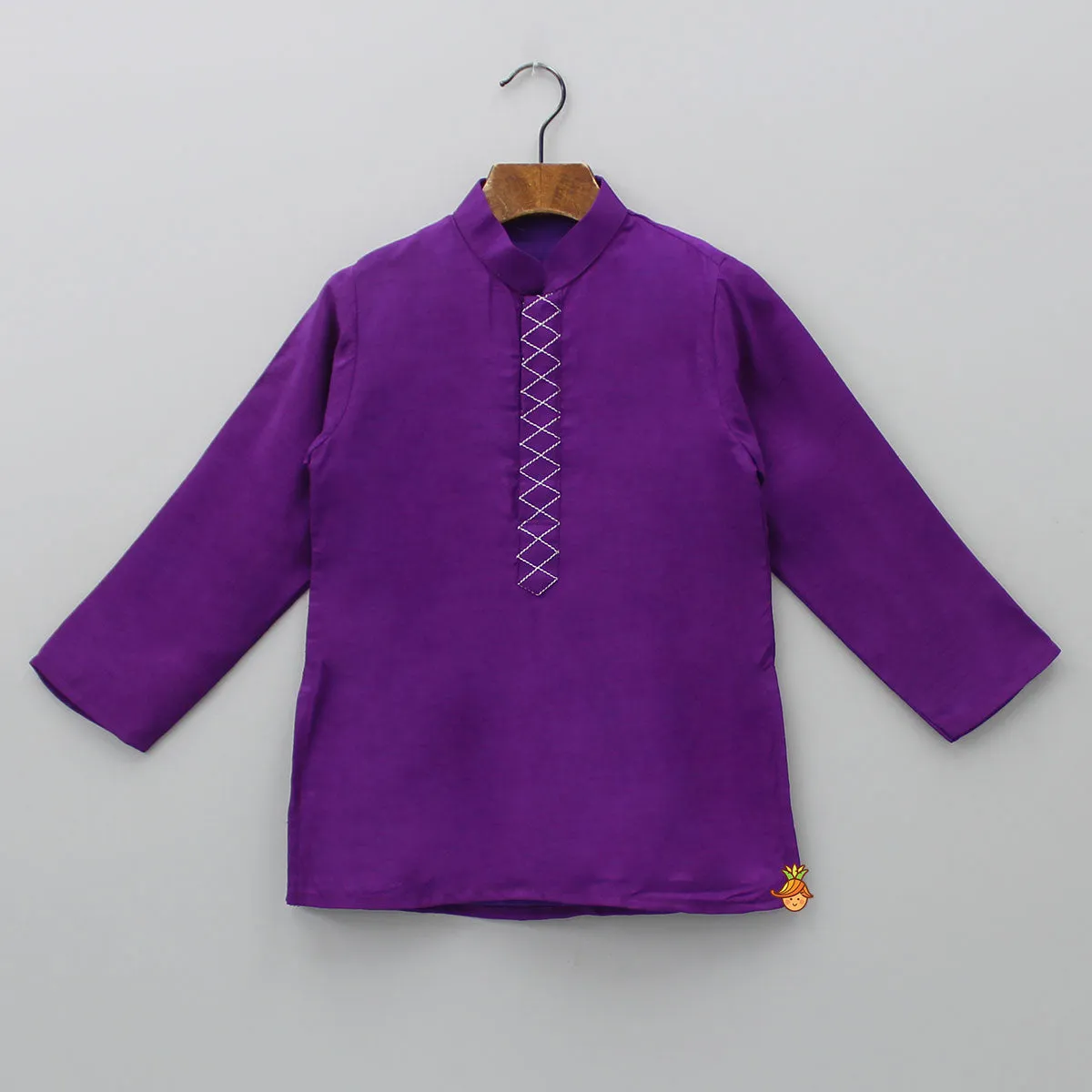 Pre Order: Silk Mandarin Collar Purple Kurta With Open Jacket And Pyjama