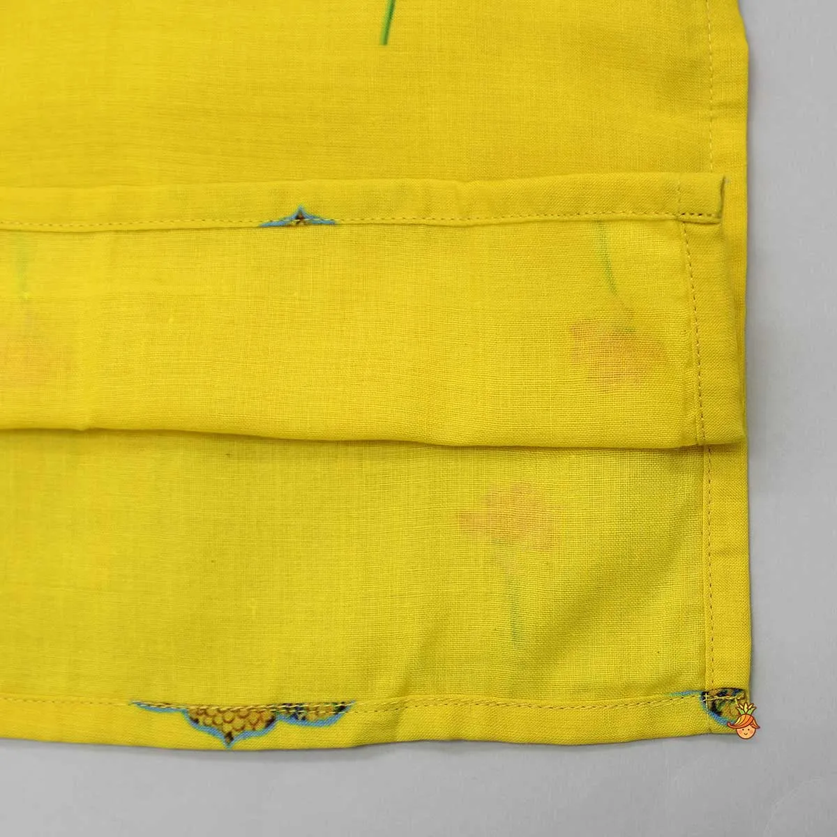 Pre Order: Yellow Printed Kurta With Open Jacket And Pyjama