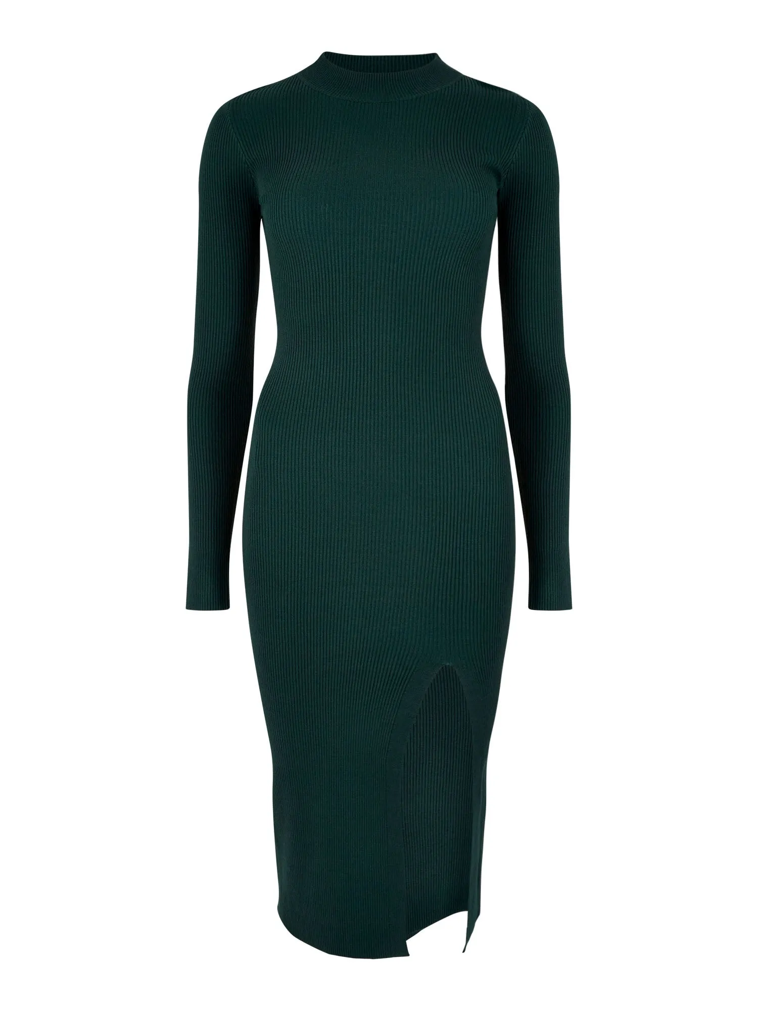 RIBBED SPLIT MIDI DRESS