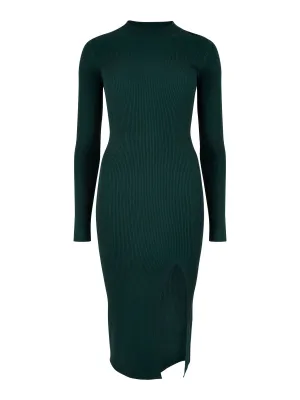 RIBBED SPLIT MIDI DRESS