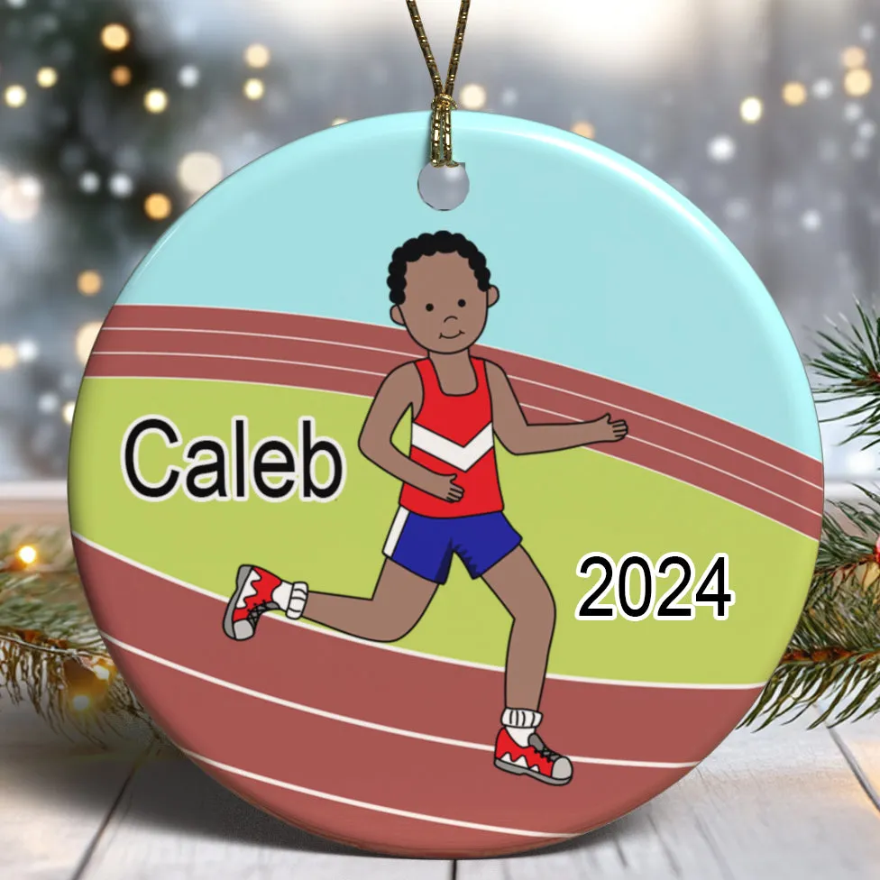 Running / Track Boy Personalized Christmas Ornament