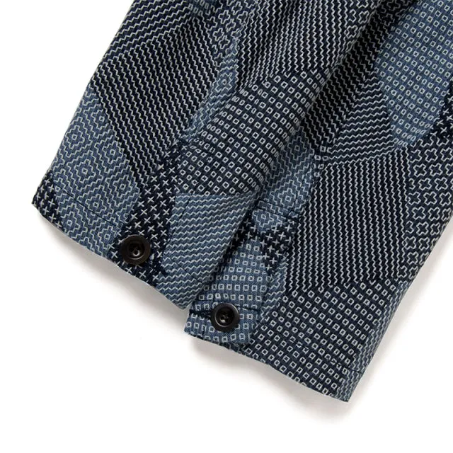 Tsugihagi Sashiko Jacquard Weave Jacket in Two-Tone Indigo