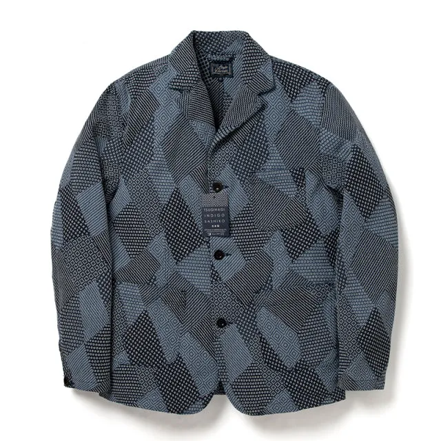 Tsugihagi Sashiko Jacquard Weave Jacket in Two-Tone Indigo