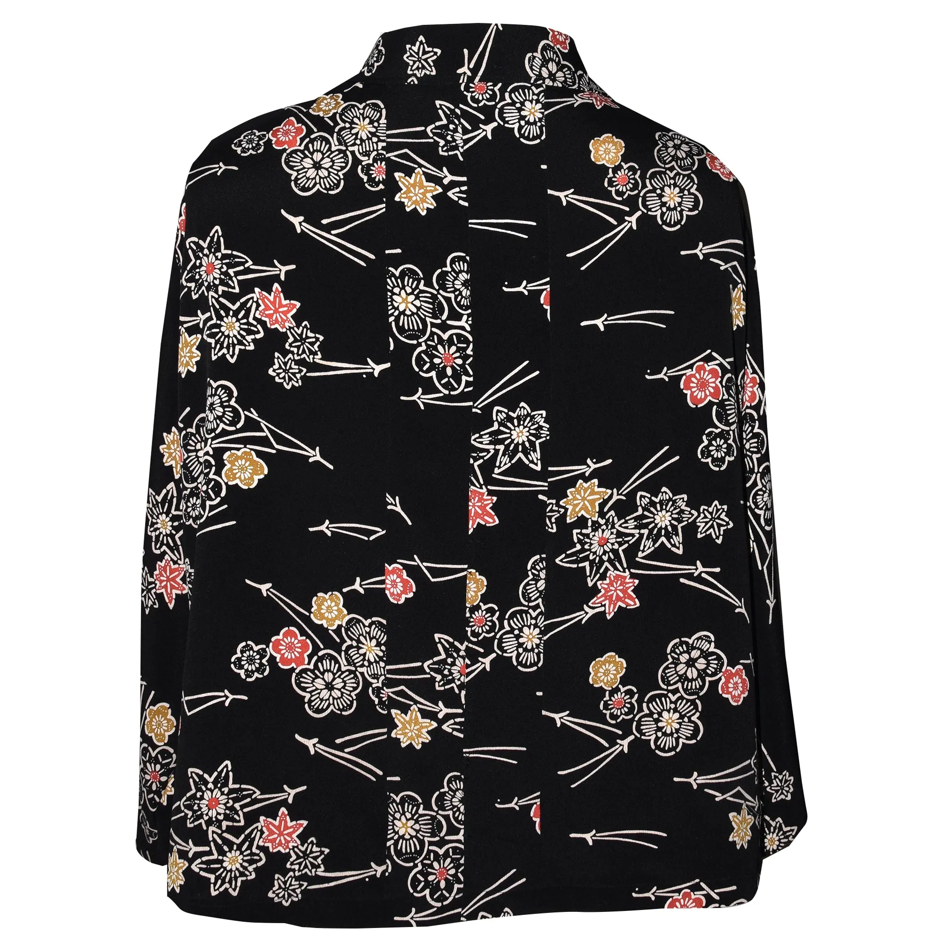 Unique Japanese Black Print Silk Crepe Kimono Style Jacket