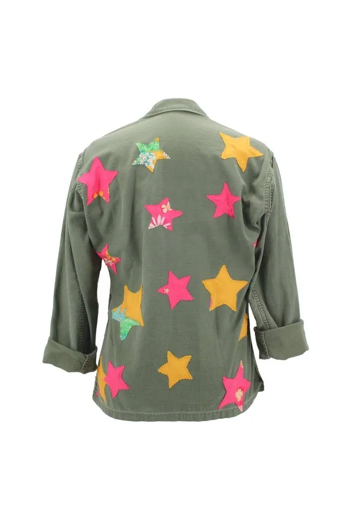 Vintage Military Jacket Reclaimed With Silk Scarf Stars sz Medium