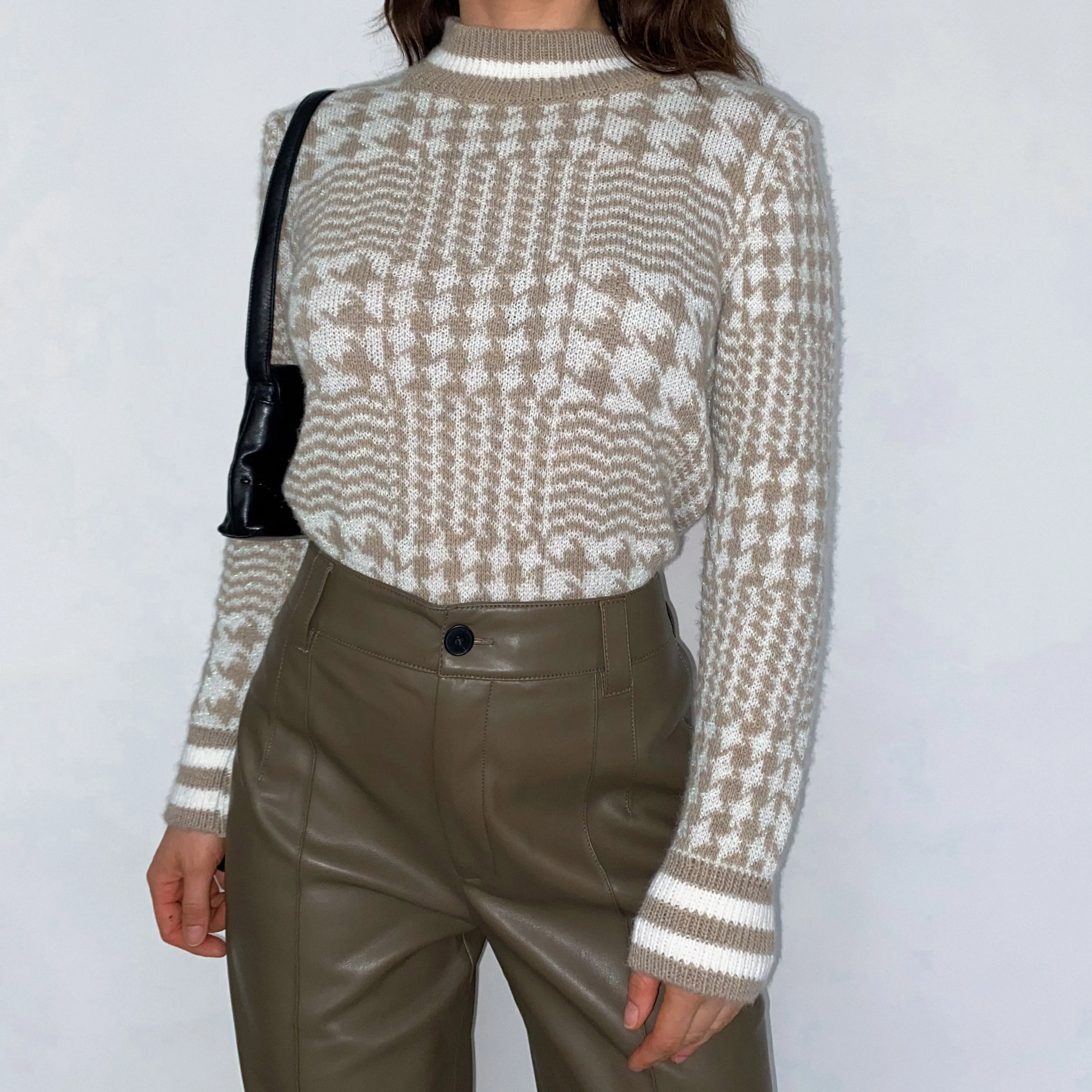 Vintage Sparkle Houndstooth Mock Neck Sweater
