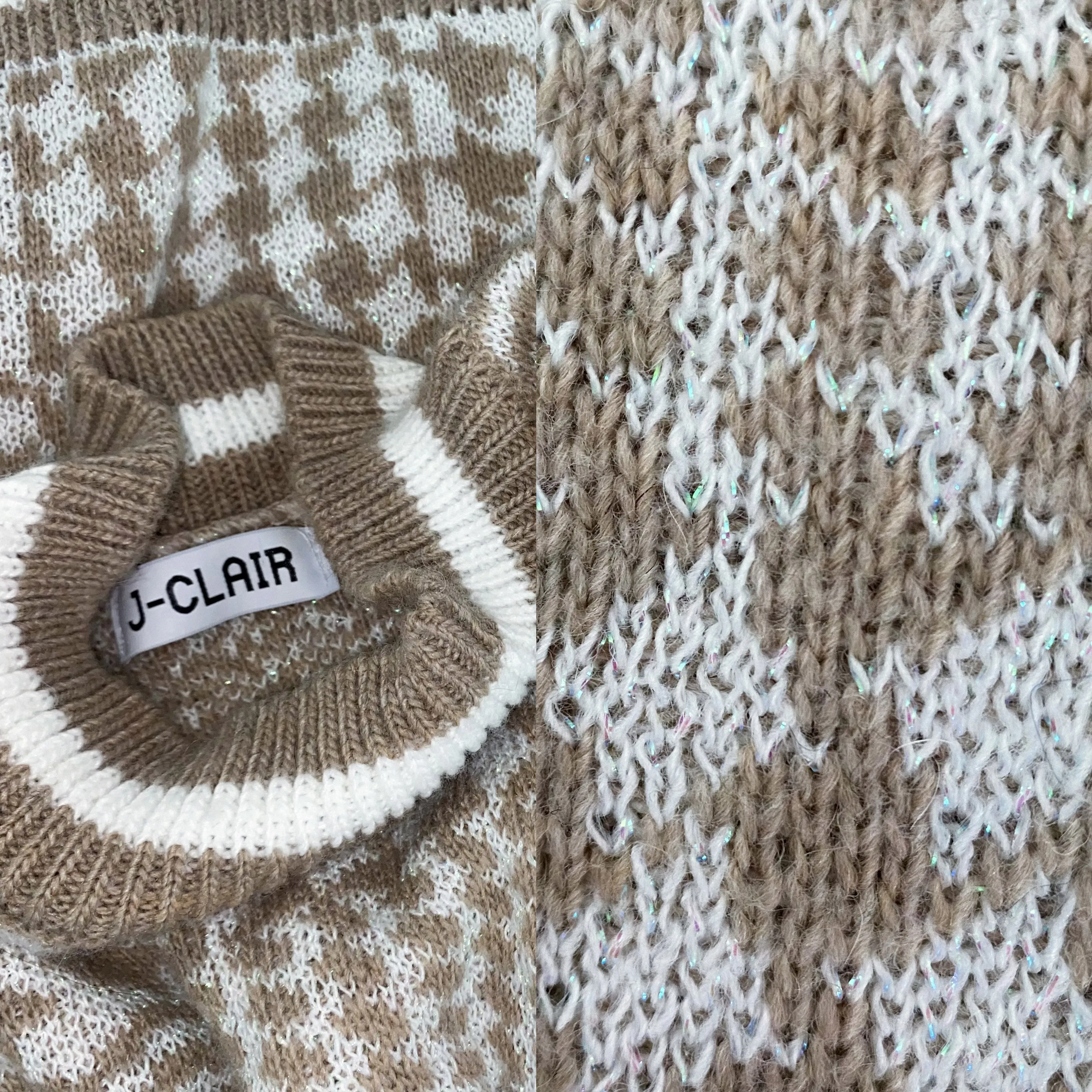 Vintage Sparkle Houndstooth Mock Neck Sweater