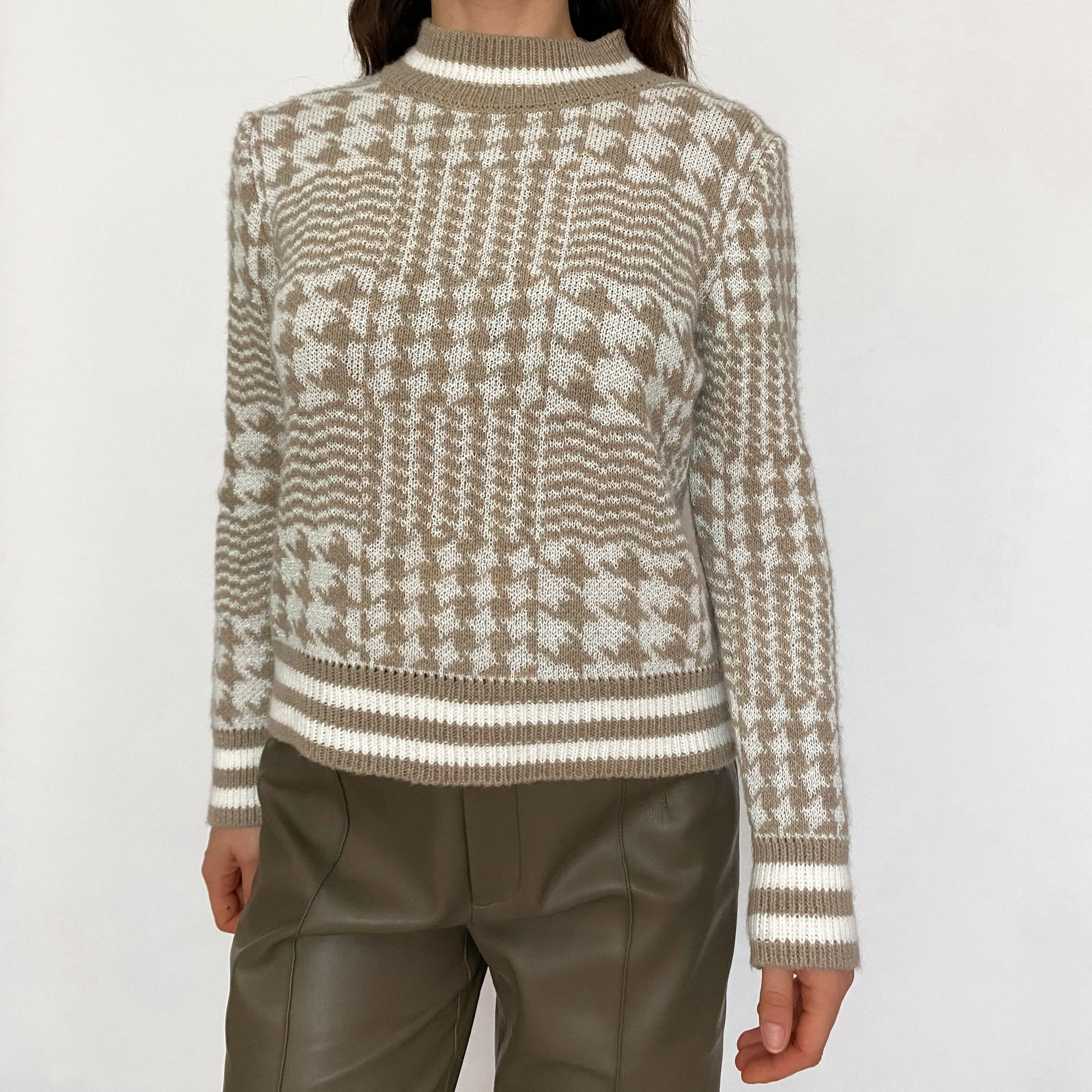 Vintage Sparkle Houndstooth Mock Neck Sweater