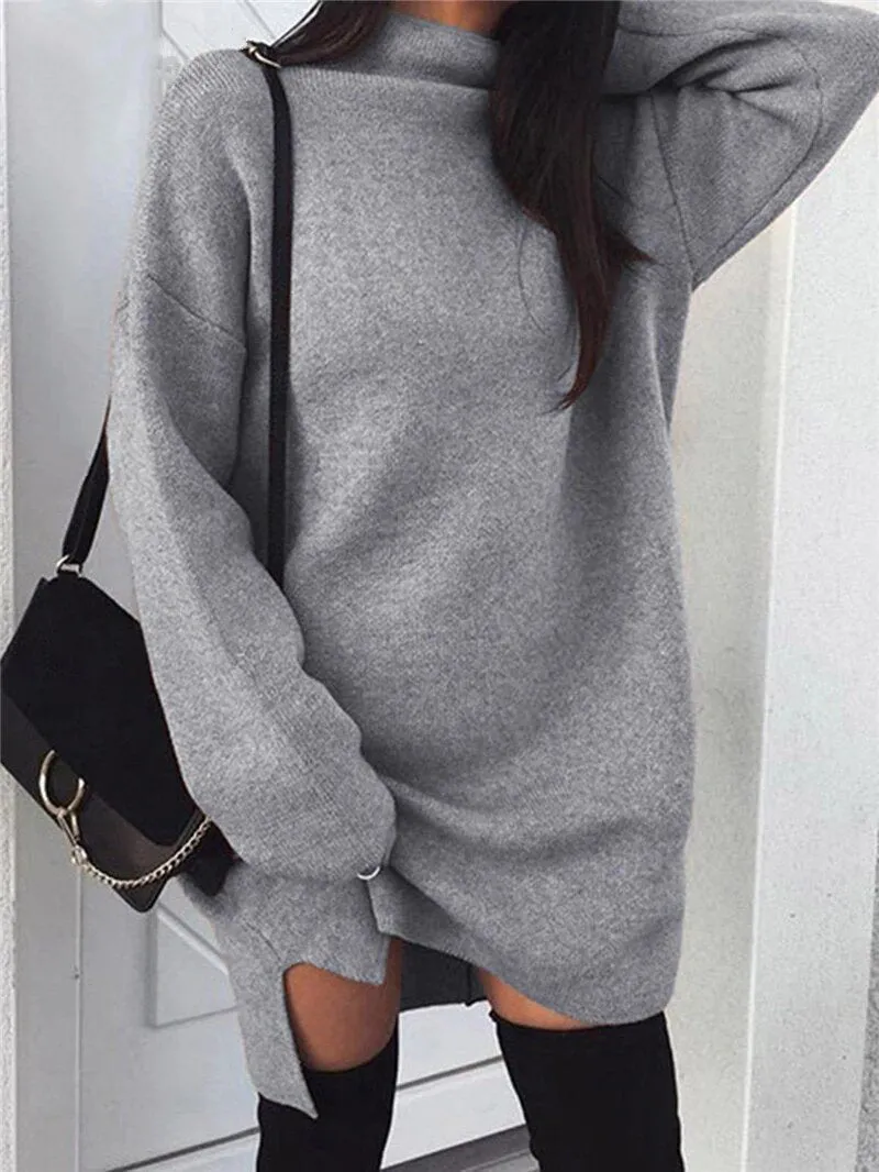 Women's Autumn/Winter Long-Sleeved Loose Sweater Mini Dress