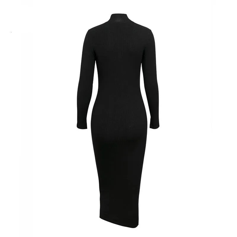 Women's Autumn/Winter Ribbed Sweater Sheath Dress