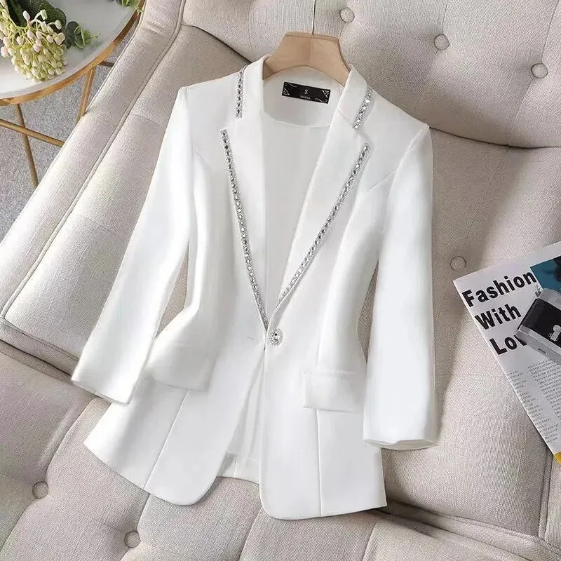 Womens Blazer Jacket White New Suit Jacket Women's Fashion Thin Black Cardigan