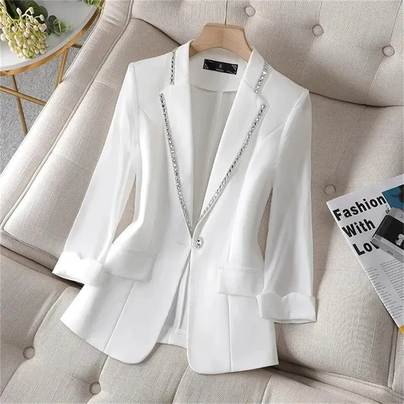 Womens Blazer Jacket White New Suit Jacket Women's Fashion Thin Black Cardigan