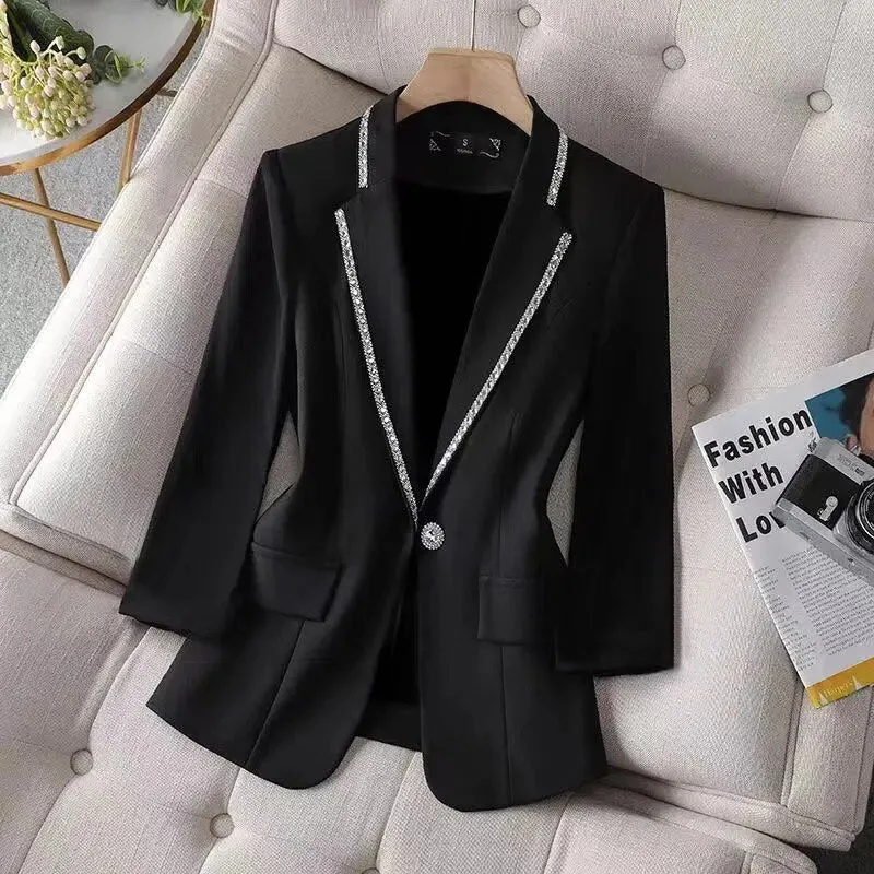 Womens Blazer Jacket White New Suit Jacket Women's Fashion Thin Black Cardigan