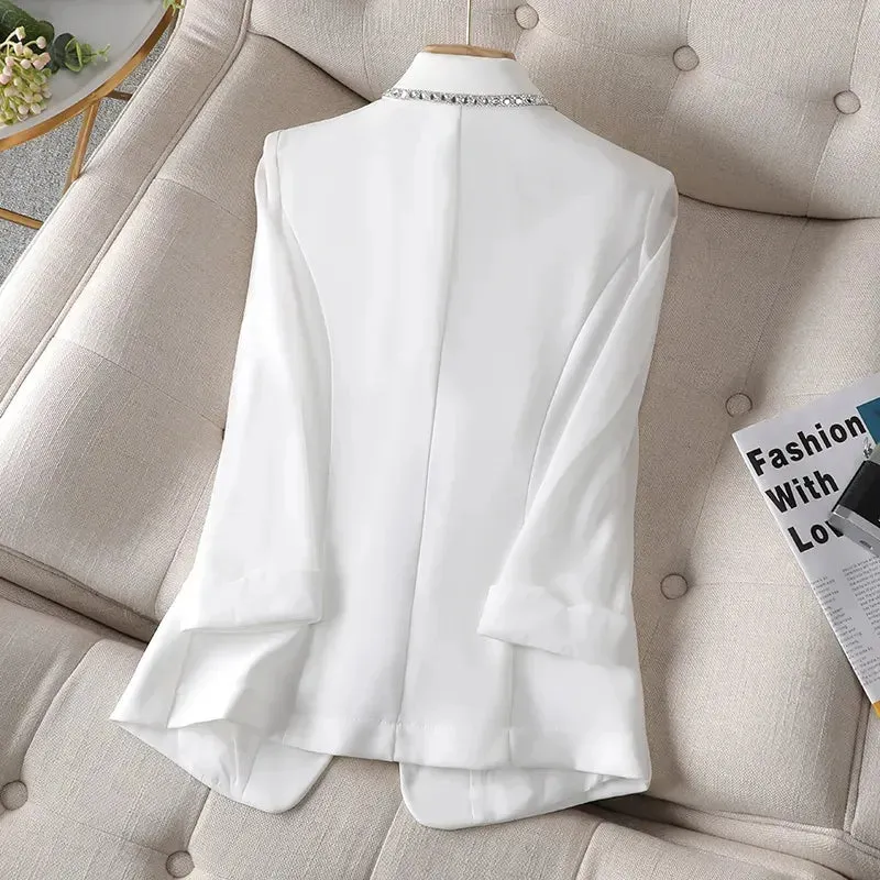 Womens Blazer Jacket White New Suit Jacket Women's Fashion Thin Black Cardigan