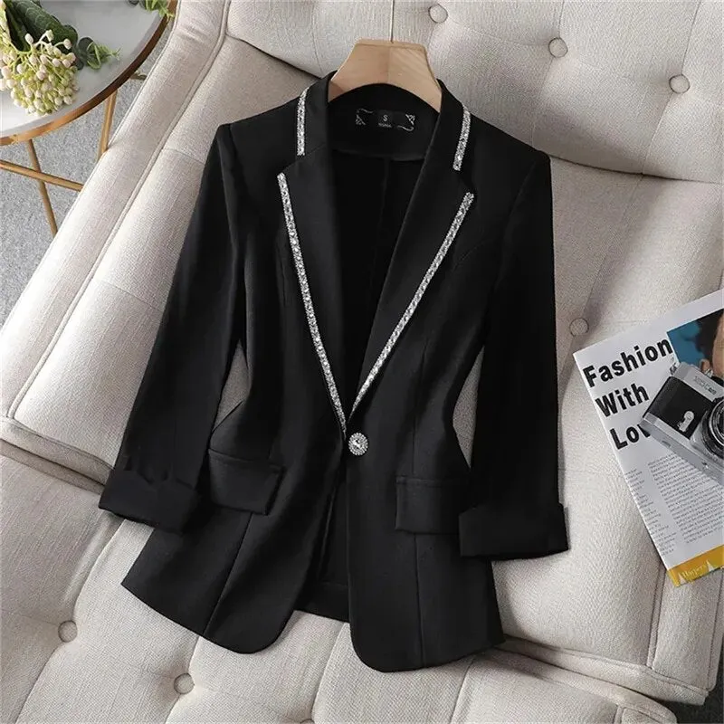 Womens Blazer Jacket White New Suit Jacket Women's Fashion Thin Black Cardigan