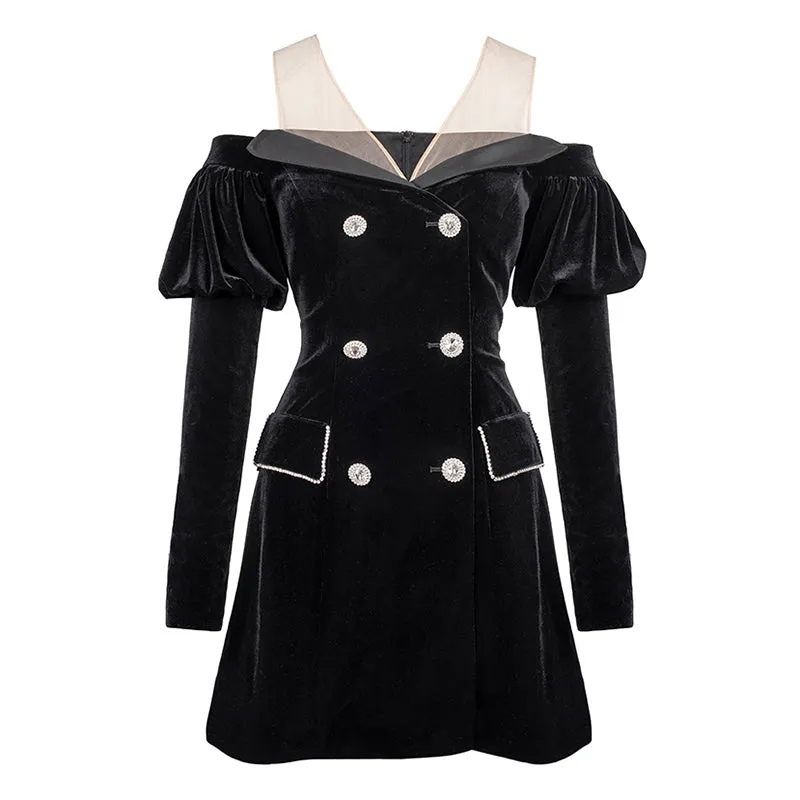 Women's Summer High-Waist Long-Sleeved Velvet Dress