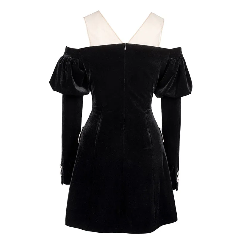 Women's Summer High-Waist Long-Sleeved Velvet Dress